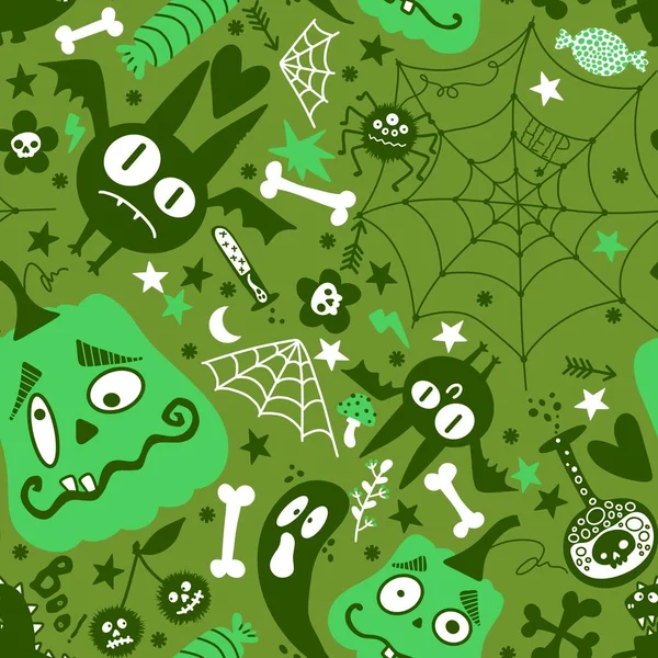Halloween Cartoon Pompoenen Naadloze Vleermuis Geest Snoep Web Patroon Voor — Stockfoto