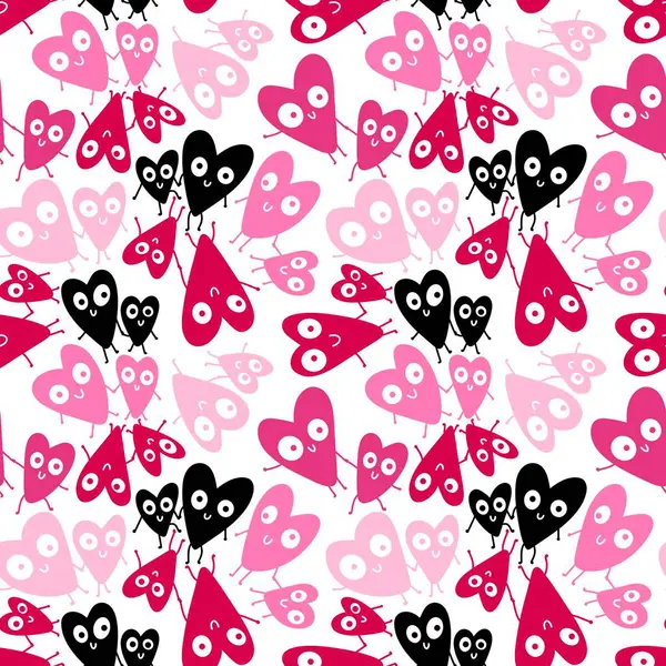 Valentines Hearts Seamless Cartoon Love Pattern Wrapping Paper Fabrics Kids — Stock Photo, Image