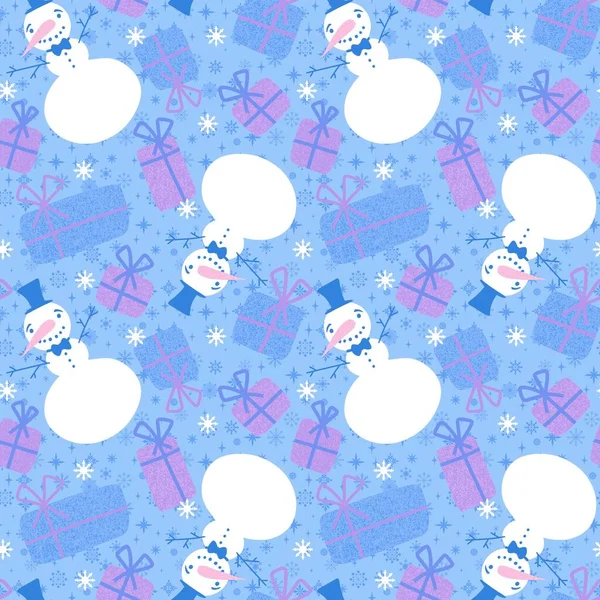 Christmas cartoon snowman seamless ice and hat and carrot pattern for wrapping paper and fabrics and kids clothes print and festive packaging and new year accessories. High quality illustration