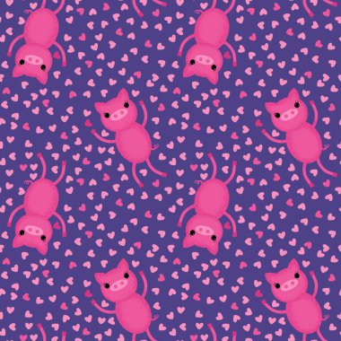 Çizgi filmlerdeki kusursuz domuz desenleri kağıt, kumaş, çocuk giysisi baskıları, şenlikli aksesuarlar ve ambalajlar için. Yüksek kaliteli illüstrasyon