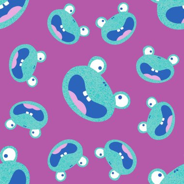 Çizgi filmlerdeki kusursuz kurbağa desenleri ambalaj kağıtları, kumaşlar, çocuk giysileri, tekstil ürünleri, yaz aksesuarları ve şenlikli ambalajlar için. Yüksek kaliteli illüstrasyon