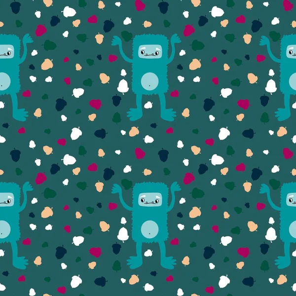 Autumn Cartoon Yeti Seamless Acorns Pattern Wrapping Paper Fabrics Kids — Stock Photo, Image