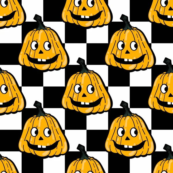 Retro Halloween Cartoon Pumpkins Seamless Pattern Wrapping Paper Fabrics Linens — Stock Photo, Image