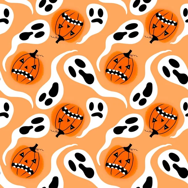 Cartoon Herfst Groente Naadloze Halloween Pompoenen Patroon Voor Het Inpakken — Stockfoto