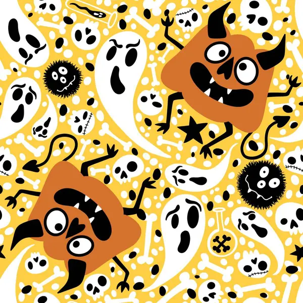 Halloween Monsters Naadloze Pompoenen Spook Botten Patroon Voor Het Inpakken — Stockfoto