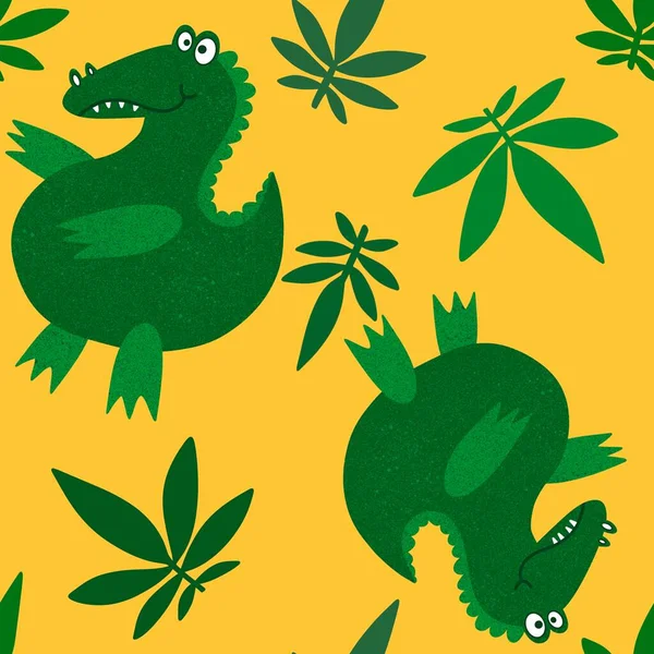 Cartoon Summer Animals Seamless Crocodile Pattern Fabrics Wrapping Paper Kids — 스톡 사진