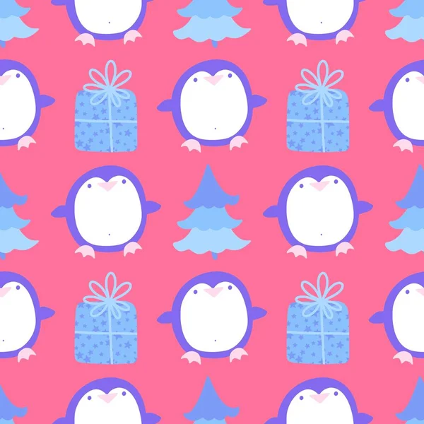Nahtloses Zeichentrick Pinguin Muster Für Wintertiere Zum Einwickeln Von Papier — Stockfoto