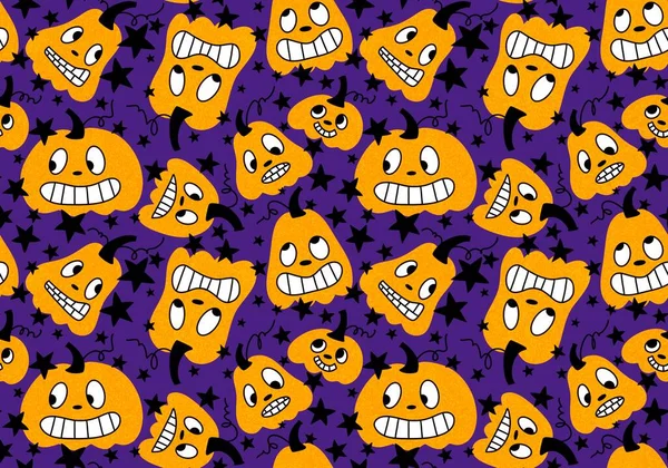 Cartoon Retro Naadloze Halloween Pompoenen Patroon Voor Kinderen Kleding Afdrukken — Stockfoto
