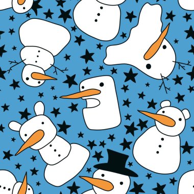 Noel kardan adam kardan adam desenli ambalaj kağıdı ve çocuk giysileri baskısı ve yeni yıl ambalajı ve şenlikli aksesuarlar ve kumaşlar. Yüksek kaliteli illüstrasyon