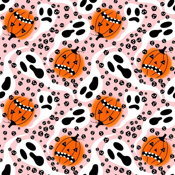 Cartoon Autumn Vegetable Seamless Halloween Pumpkins Pattern Wrapping Paper Fabrics — Stock Photo, Image