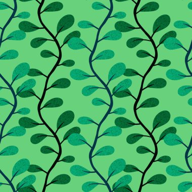 Çiçeksiz yaprak desenleri ambalaj kağıtları, kumaşlar, moda tekstil ürünleri, çocuk giysileri, mutfak aksesuarları ve çarşafları için. Yüksek kaliteli illüstrasyon