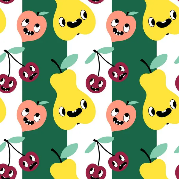 Cartoon fruit seamless cherry and pears and peach pattern for wrapping paper and kids clothes print and fashion textiles and festive packaging and autumn accessories. High quality illustration