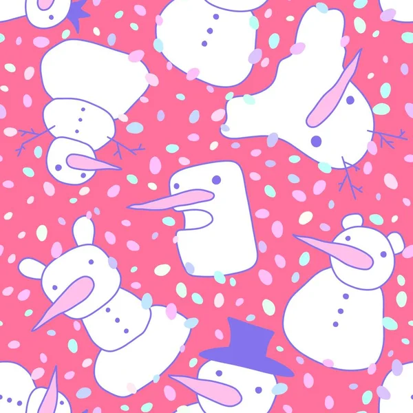 Christmas Cartoon Snowman Seamless Winter Ice Pattern Wrapping Paper Kids — Stock Photo, Image
