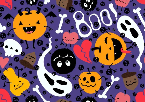 Halloween Rajzfilm Sütőtök Zökkenőmentes Szellem Csontok Koponyák Minta Csomagolására Papír — Stock Fotó