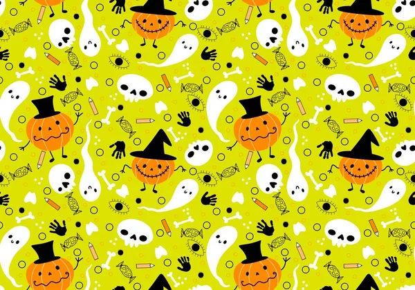 Halloween Cartoon Abóboras Sem Costura Fantasma Crânios Padrão Para Papel — Fotografia de Stock