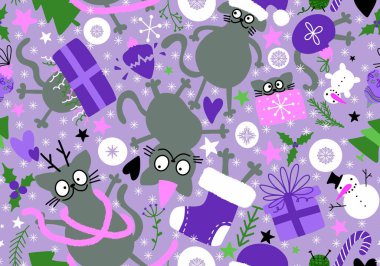 Noel hayvanları kusursuz kediler, hediye kutuları, ağaç ve oyuncak desenleri kağıt ve kumaşlar, çocuk giysileri baskısı, yeni yıl ambalajları ve şenlikli aksesuarlar. Yüksek kaliteli illüstrasyon