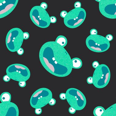 Çizgi filmlerdeki kusursuz kurbağa desenleri ambalaj kağıtları, kumaşlar, çocuk giysileri, tekstil ürünleri, yaz aksesuarları ve şenlikli ambalajlar için. Yüksek kaliteli illüstrasyon