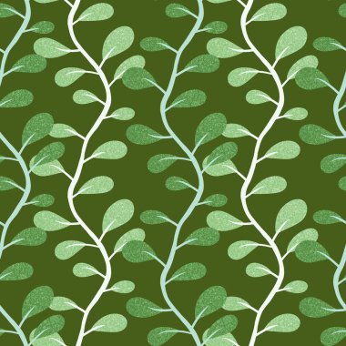 Çiçeksiz yaprak desenleri ambalaj kağıtları, kumaşlar, moda tekstil ürünleri, çocuk giysileri, mutfak aksesuarları ve çarşafları için. Yüksek kaliteli illüstrasyon