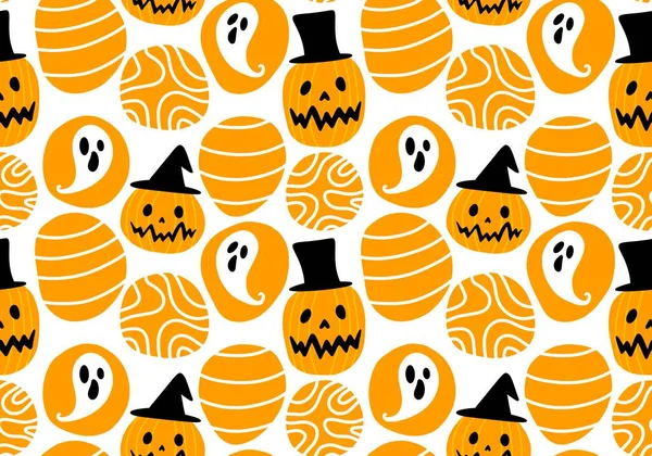 Autumn Harvest Vegetable Seamless Monster Halloween Pumpkins Pattern Wrapping Paper — Stock Photo, Image