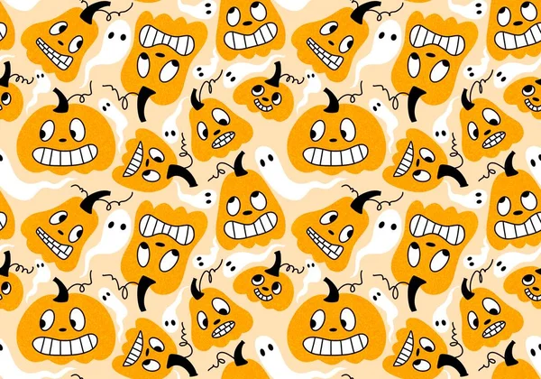 Cartoon Retro Bezešvé Halloween Dýně Vzor Pro Děti Oblečení Tisk — Stock fotografie