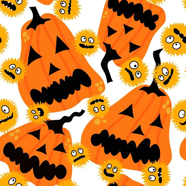 Хэллоуинские Мультяшные Тыквы Бесшовный Осенний Убор Урожая Упаковки Бумаги Тканей — стоковое фото