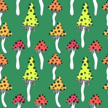 Çizgi filmlerdeki sonbahar hasadı, kafatası desenli, kağıt, kumaş, çarşaf, çocuk baskısı, şenlikli paketleme ve aksesuarlı kusursuz Cadılar Bayramı mantarları. Yüksek kaliteli illüstrasyon