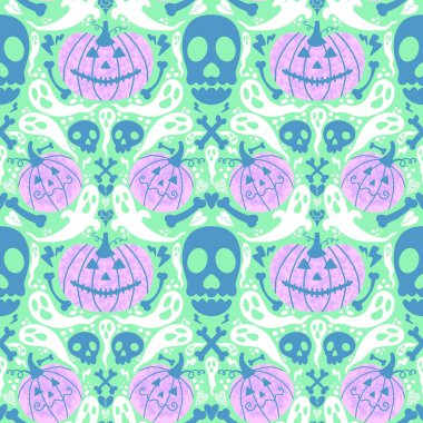 Sonbahar sebze hasadı kusursuz Cadılar Bayramı balkabağı deseni ambalaj kağıdı, kumaş ve çocuk giysileri baskısı ve mutfak ve bayram ambalajı ve moda tekstili. Yüksek kaliteli illüstrasyon