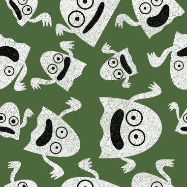 Cadılar Bayramı hayaletleri kağıt, kumaş, çarşaf ve çocuk giysileri baskısı, ambalaj ve şenlikli aksesuarlar için kusursuz çizgi film desenleri. Yüksek kaliteli illüstrasyon