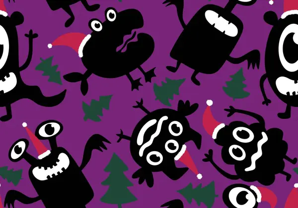 Ano Novo Alienígenas Monstros Natal Sem Costura Com Padrão Chapéu — Fotografia de Stock