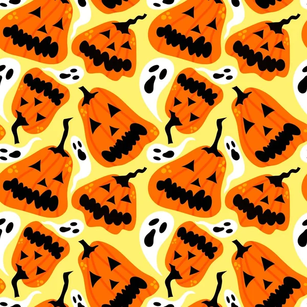 Halloween Kreskówki Dynie Bezszwowe Jesienne Żniwa Wzór Pakowania Papieru Tkanin — Zdjęcie stockowe
