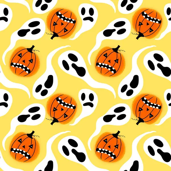 Desenhos Animados Outono Vegetal Sem Costura Padrão Abóboras Halloween Para — Fotografia de Stock