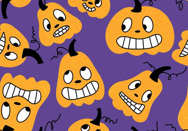 Patrón Calabazas Halloween Sin Costura Retro Dibujos Animados Para Niños —  Fotos de Stock