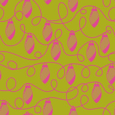 Noel için şenlikli aydınlatma ampulleri kusursuz desen ve ambalaj kağıdı ve kumaşlar ve çocuk giysileri baskısı ve mutfak aksesuarları ve ev dekorasyonu. Yüksek kaliteli illüstrasyon 