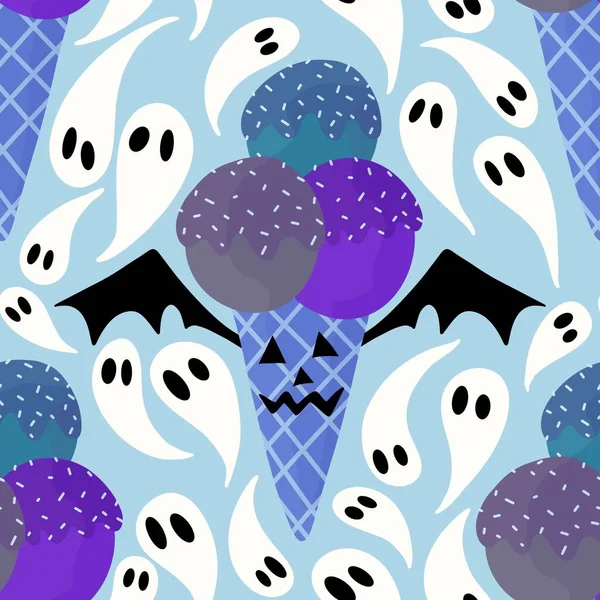 Halloween Szörnyek Rajzfilm Zökkenőmentes Jégkrém Minta Csomagolására Papír Szövetek Gyerekek — Stock Fotó