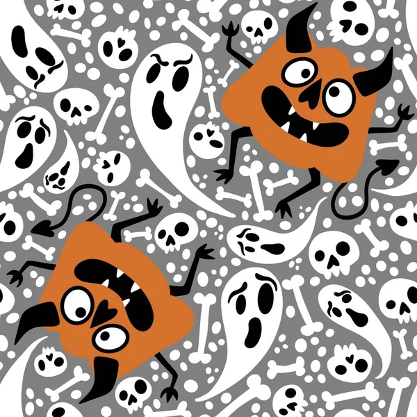 Хэллоуинские Монстры Бесшовные Тыквы Призрак Кости Узор Упаковки Бумаги Тканей — стоковое фото