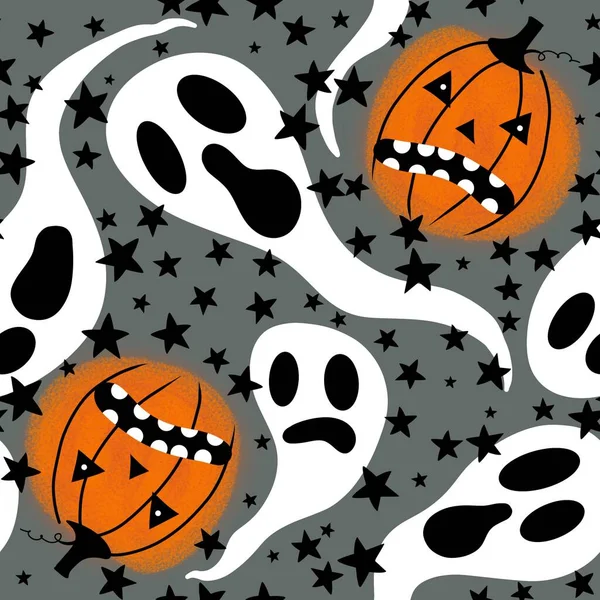 Cartoon Herfst Groente Naadloze Halloween Pompoenen Patroon Voor Het Inpakken — Stockfoto