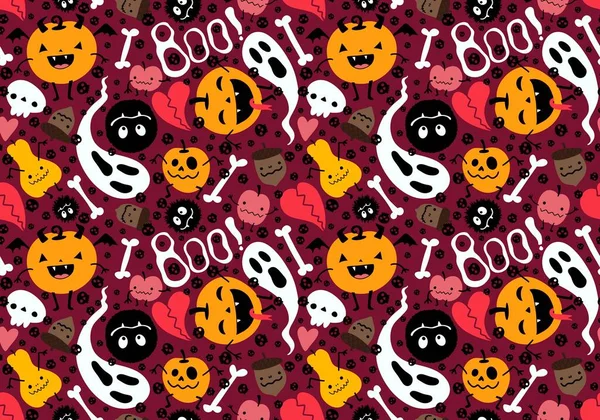 Halloween Cartoon Pumpkins Seamless Ghost Bones Skulls Pattern Wrapping Paper — Stock Photo, Image