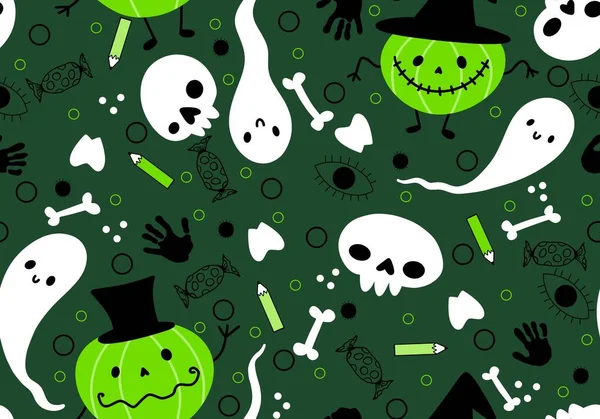 Patrón Calabazas Dibujos Animados Halloween Sin Costuras Fantasma Calaveras Para —  Fotos de Stock