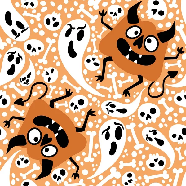 Monstruos Halloween Calabazas Sin Costura Patrón Fantasmas Huesos Para Papel — Foto de Stock