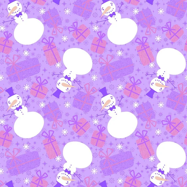 Christmas Cartoon Snowman Seamless Ice Hat Carrot Pattern Wrapping Paper — Stock Photo, Image