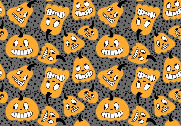 Desenhos Animados Retro Sem Costura Padrão Abóboras Halloween Para Crianças — Fotografia de Stock