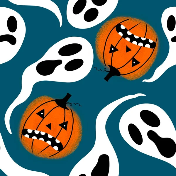 Cartoon Automne Légume Sans Couture Motif Citrouilles Halloween Pour Papier — Photo