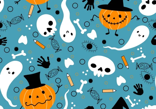 Cadılar Bayramı Çizgi Filmlerinde Balkabakları Kusursuz Hayaletler Kafatası Desenleri Kağıt — Stok fotoğraf