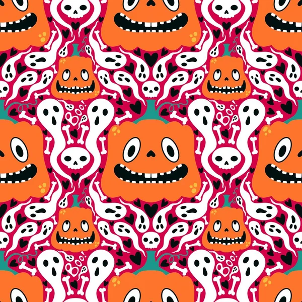 Halloween Desenhos Animados Sem Costura Abóboras Fantasma Crânios Padrão Para — Fotografia de Stock