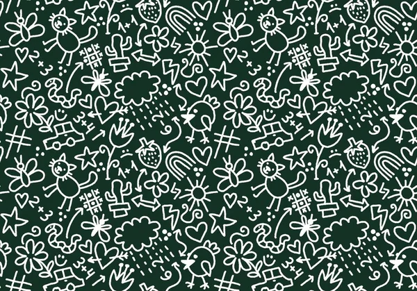 Schoolbord Doodle Naadloze Krabbelkrijt Patroon Voor Stoffen Textiel Inpakpapier Kinderen — Stockfoto