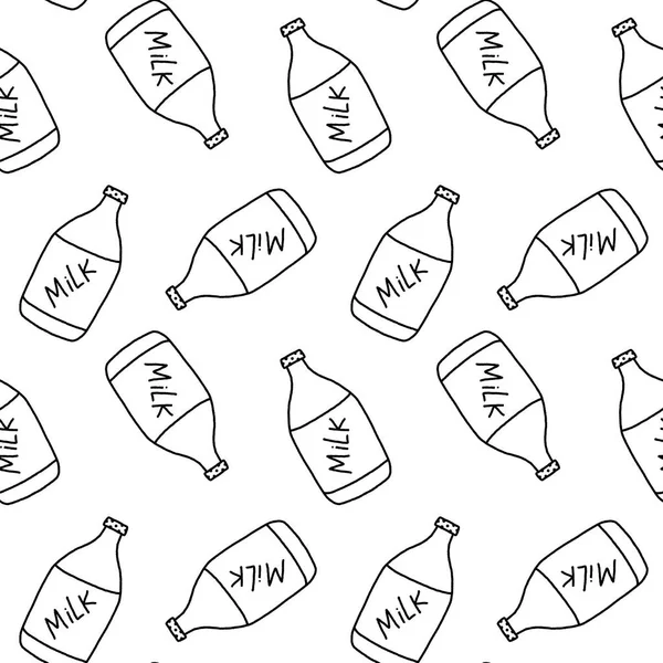 Cartoon milk bottle seamless doodle pattern for wrapping paper and fabrics and linens and kids clothes print and festive packaging and accessories and fashion textiles. High quality illustration