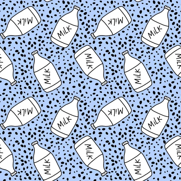 Cartoon milk bottle seamless doodle pattern for wrapping paper and fabrics and linens and kids clothes print and festive packaging and accessories and fashion textiles. High quality illustration