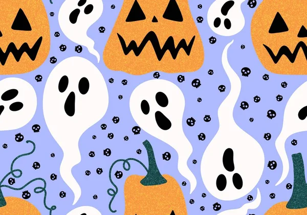 Halloween Desenho Animado Abóboras Sem Costura Padrão Outono Para Embalagens — Fotografia de Stock