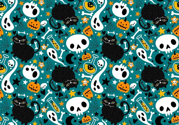 Patrón Fantasmas Huesos Sin Costuras Para Gatos Calabazas Halloween Para — Foto de Stock
