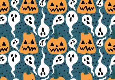 Cadılar Bayramı çizgi balkabakları şenlikli ambalaj kağıtları, ambalaj kağıtları, kumaşlar, çocuk giysileri, tekstil ürünleri ve ambalajlar için kusursuz sonbahar desenleri. Yüksek kaliteli illüstrasyon